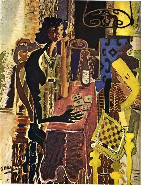 Image of a cubist painting of a woman playing Solitaire by Georges Braque